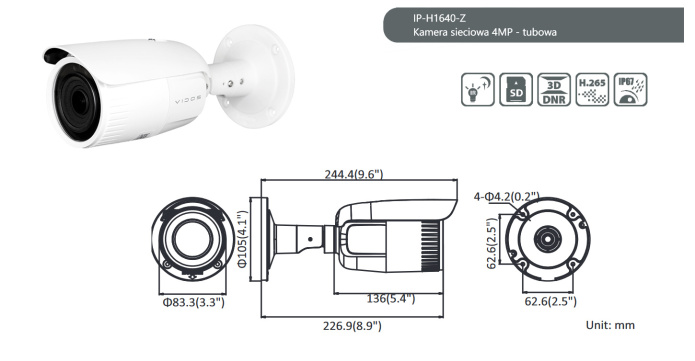 Vidos IP-H1640-Z Tubowa Kamera IP